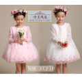 Mais novo vestido chinês bordado para meninas vestido de festa das meninas Xmas Big Bow aplique bebê ruffle design de moda meninas pequenas vestido